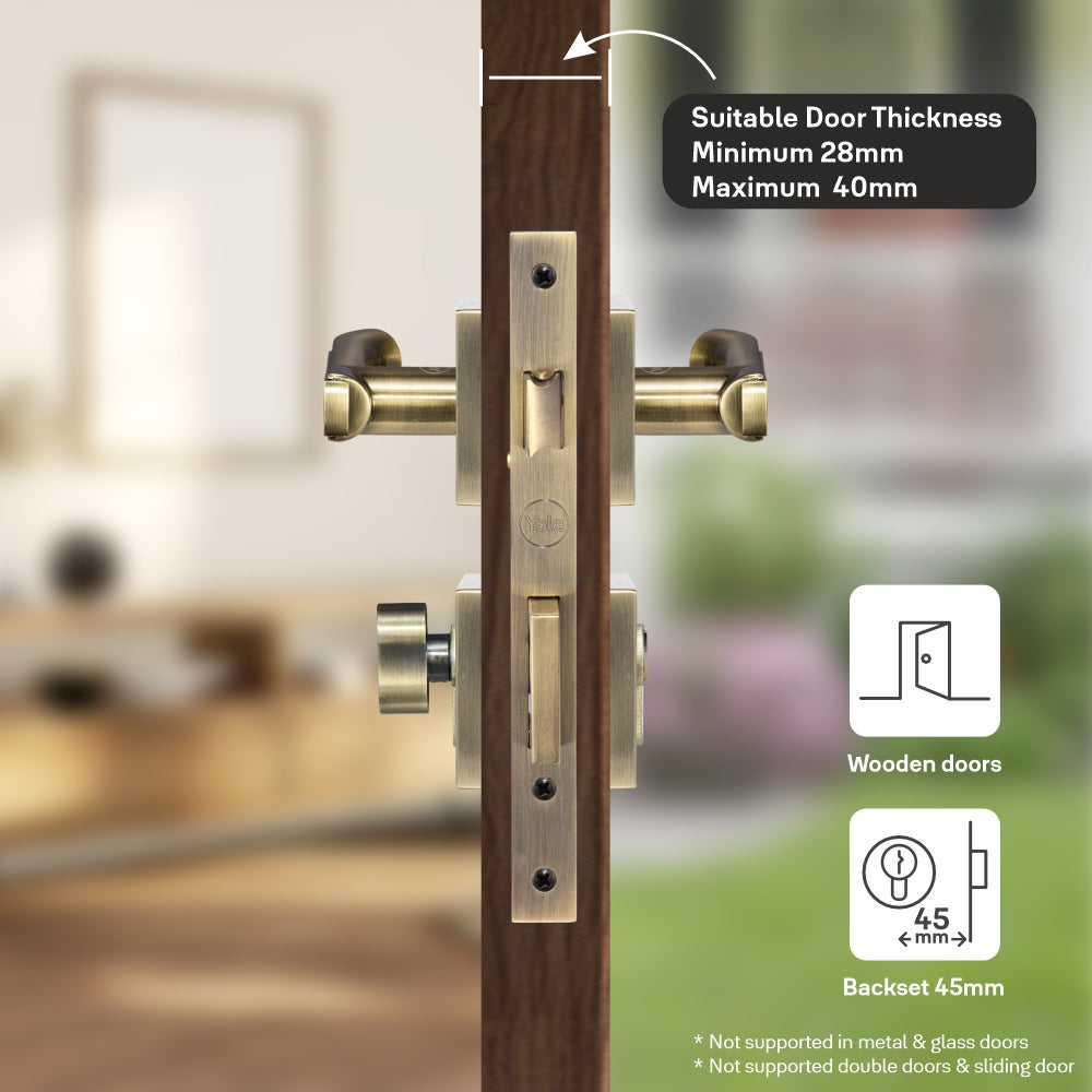 Yale YECM-603 mortise comboset with lock and handle in Black Matt