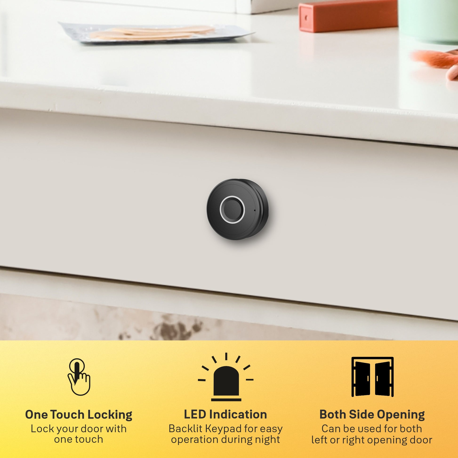 Premium digital fingerprint wardrobe lock in black on drawer