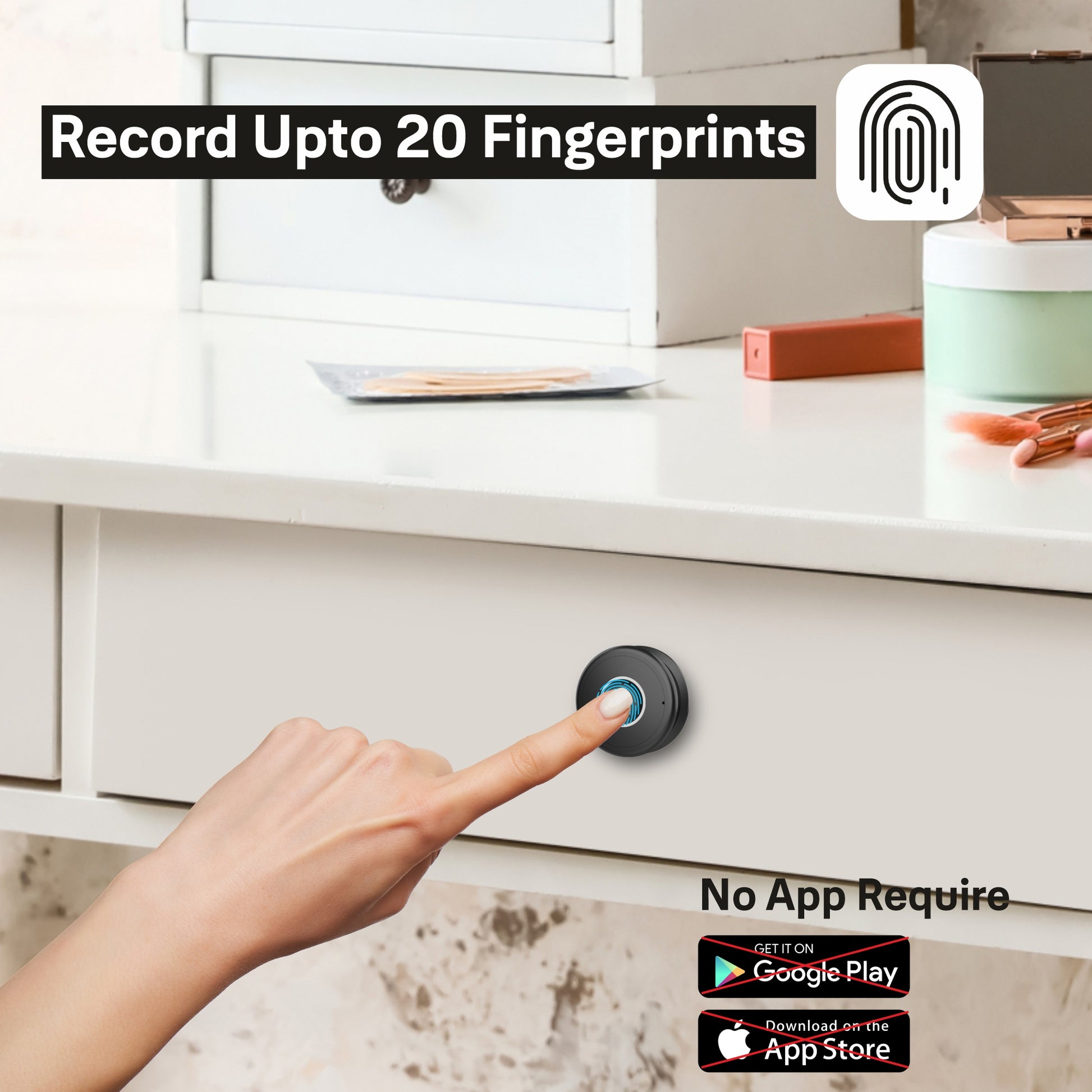 Premium digital fingerprint wardrobe lock in black with 20 fingerprint access