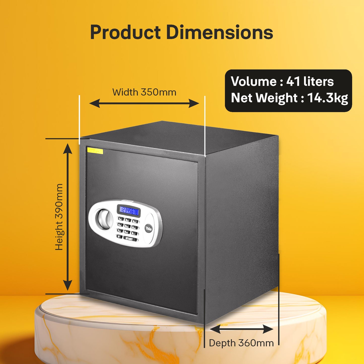 Yale YSS/390/GR Standard Large Electronic Safe locker with Pincode Access- 41 litres, Grey