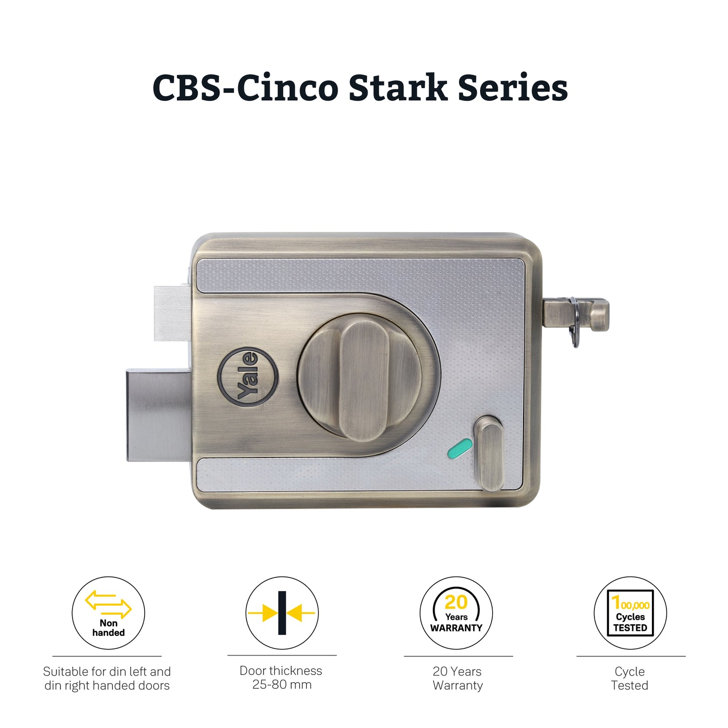 CBS-Cinco Stark Series Premium Rim Main Door Lock , Knob Inside, Antique Brass