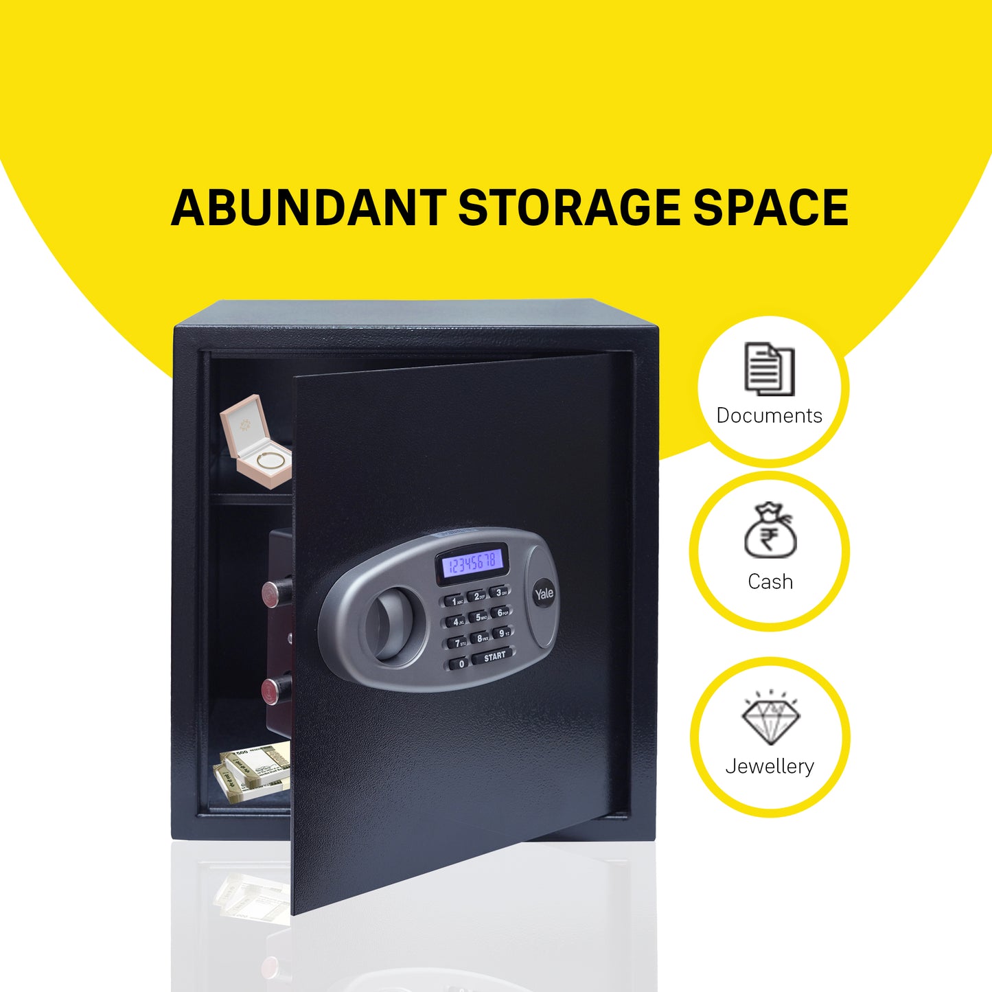Yale Standard X-Large Electronic Safe locker with Pincode Access- 41 litres, Black