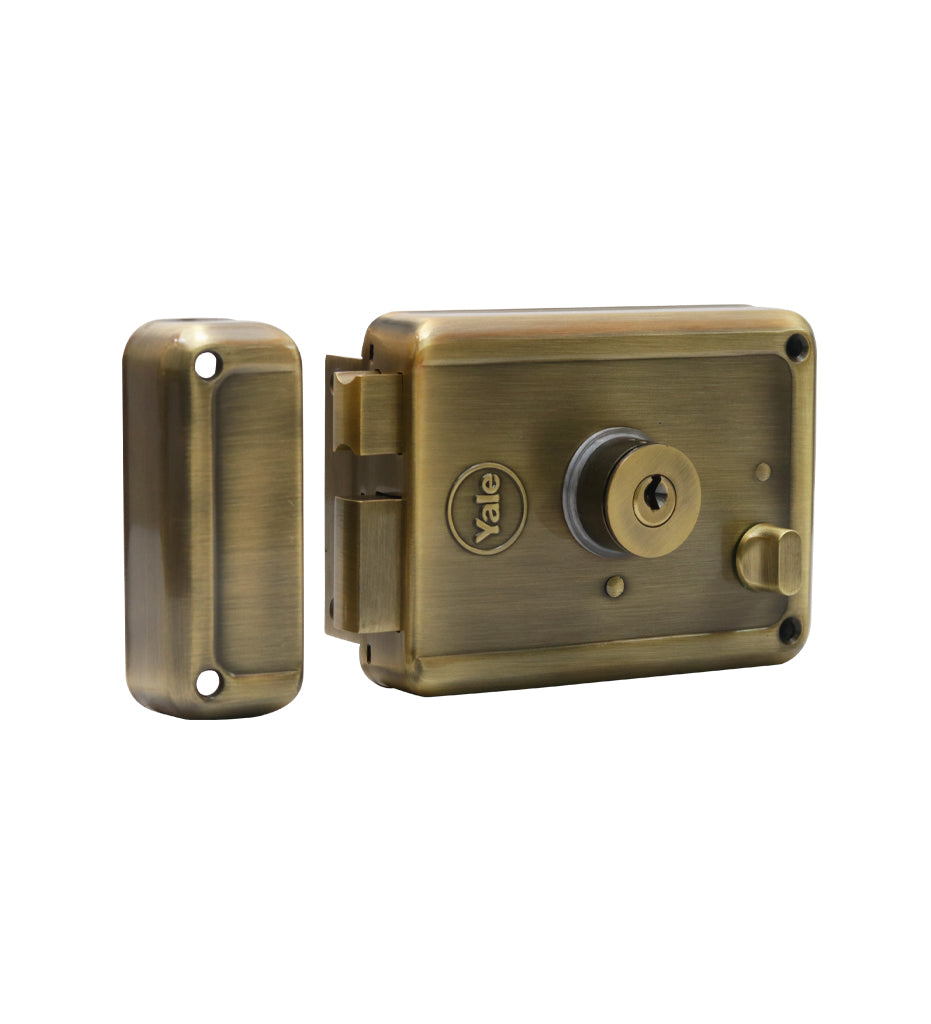 R601-DBDC-AB, RIM Lock With Two Deadbolts, Both Side Key, Regular Key, Antique Brass