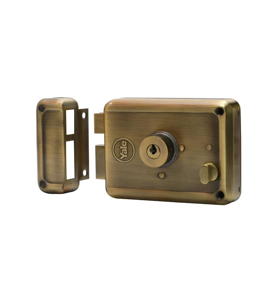 R601-DBDC-AB, RIM Lock With Two Deadbolts, Both Side Key, Regular Key, Antique Brass