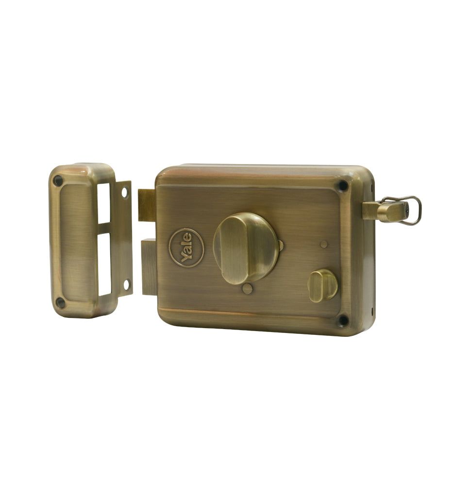 R600 TT DK AB, Main door rim lock, dimple Key, Antique Brass