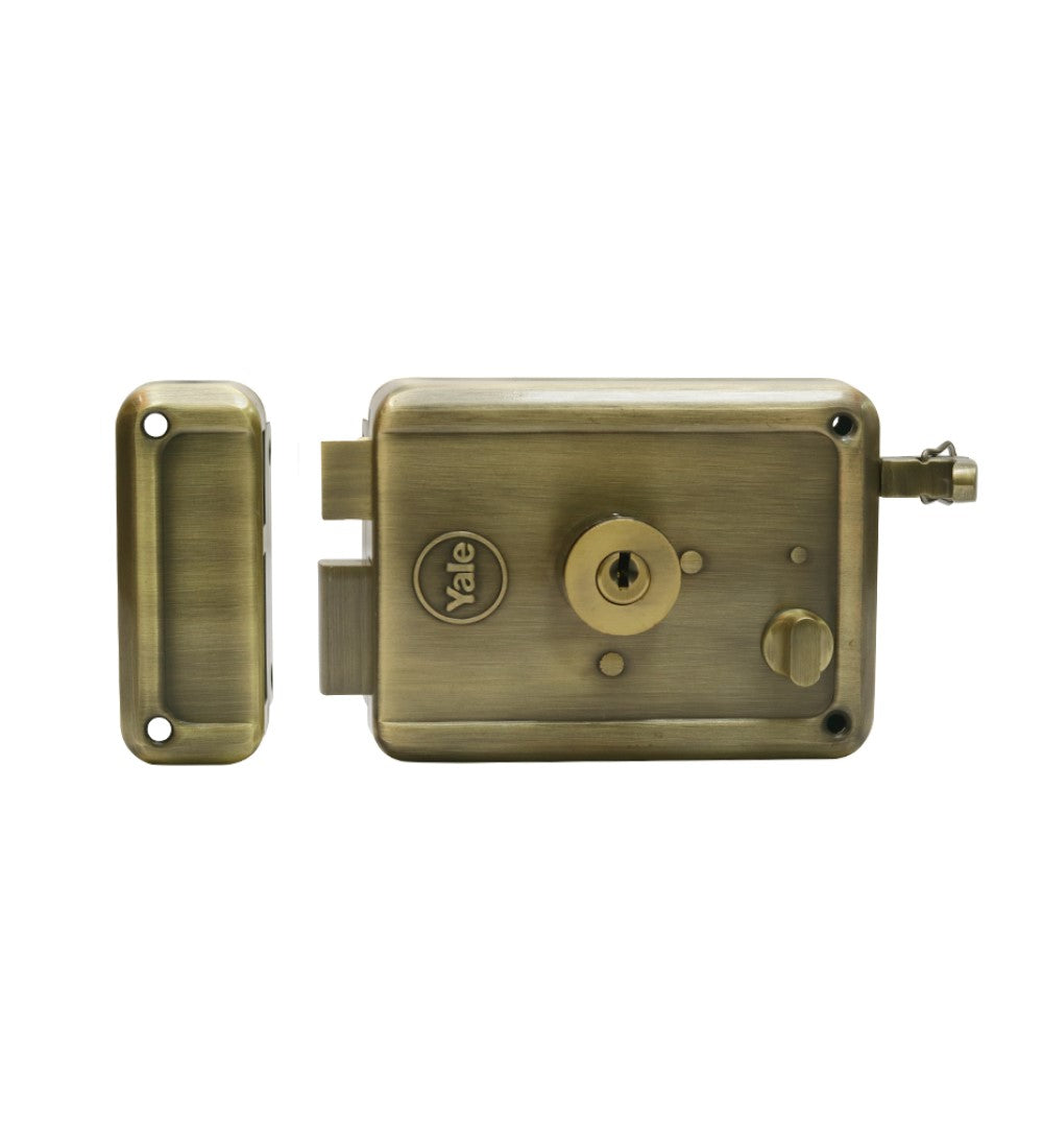 R600 DC DK AB, Main door rim lock, dimple Key, Antique Brass