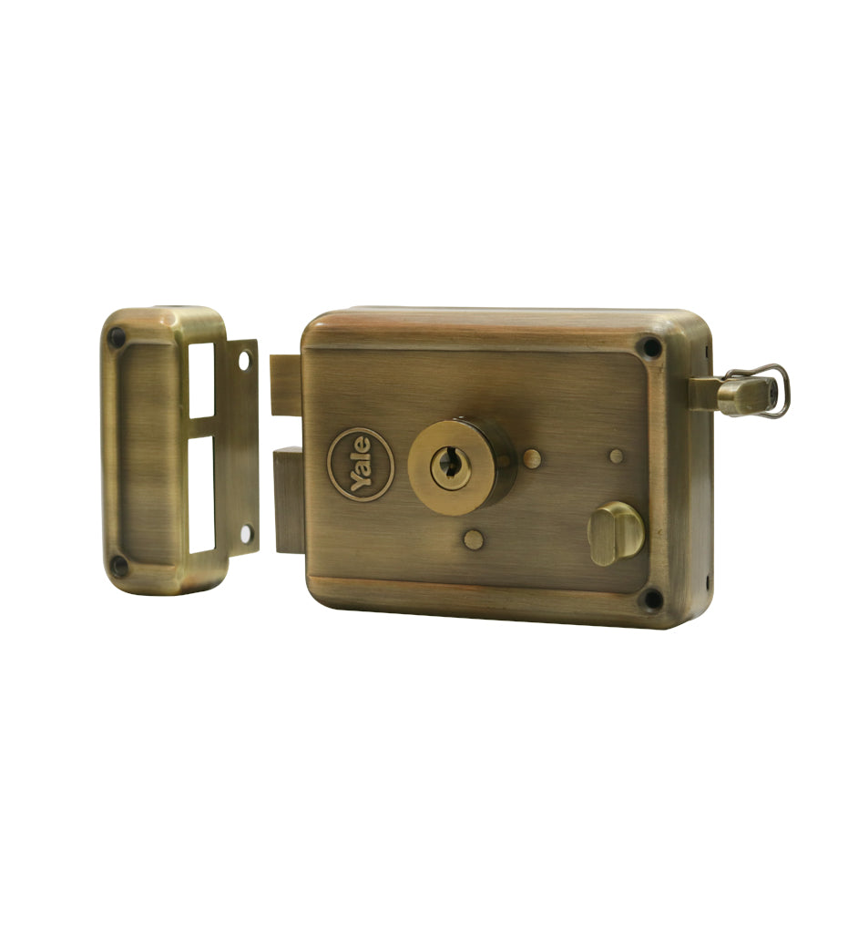 R600 DC DK AB, Main door rim lock, dimple Key, Antique Brass