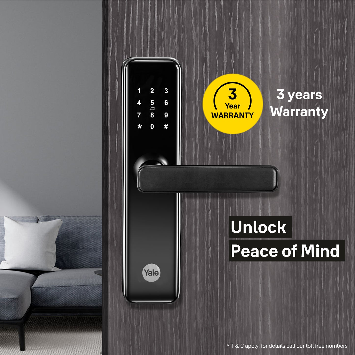 YDME50Pro Smart Door Lock, Black, PIN, RFID, Manual Key Access