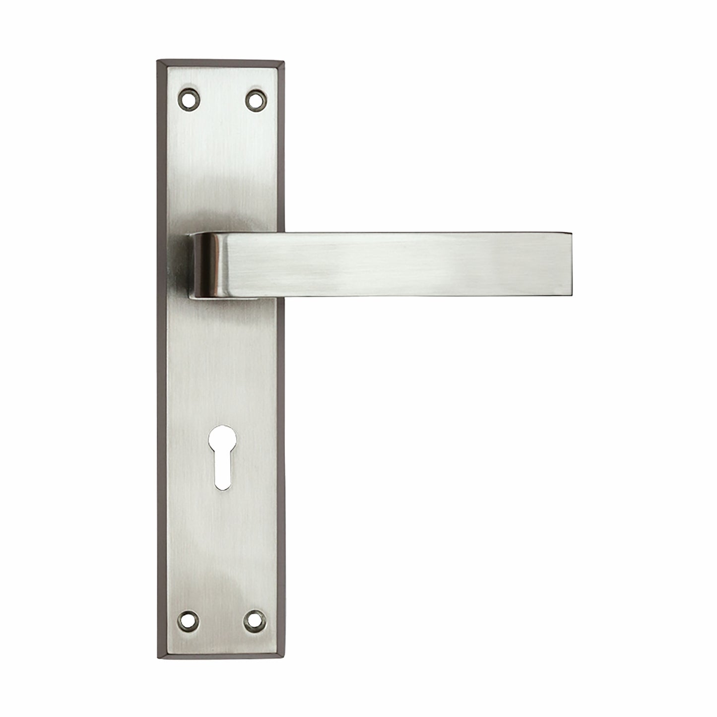 YME 557+ Lever Handle set with key-in lever double strike lockbody Satin Steel