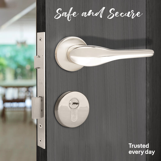 YPBL-801-SS Solid Brass Lever Handle, Satin / Chrome Polish (Without Lock and key cylinder)