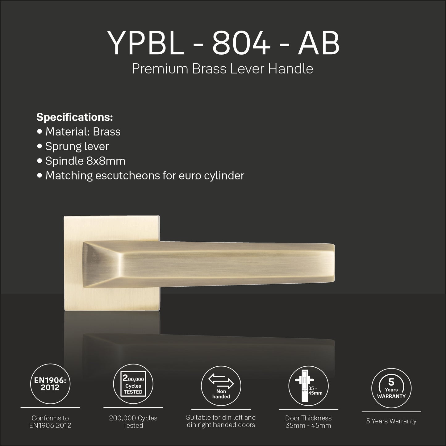 YPBL-804-Solid Brass Lever Handle, Antique Brass