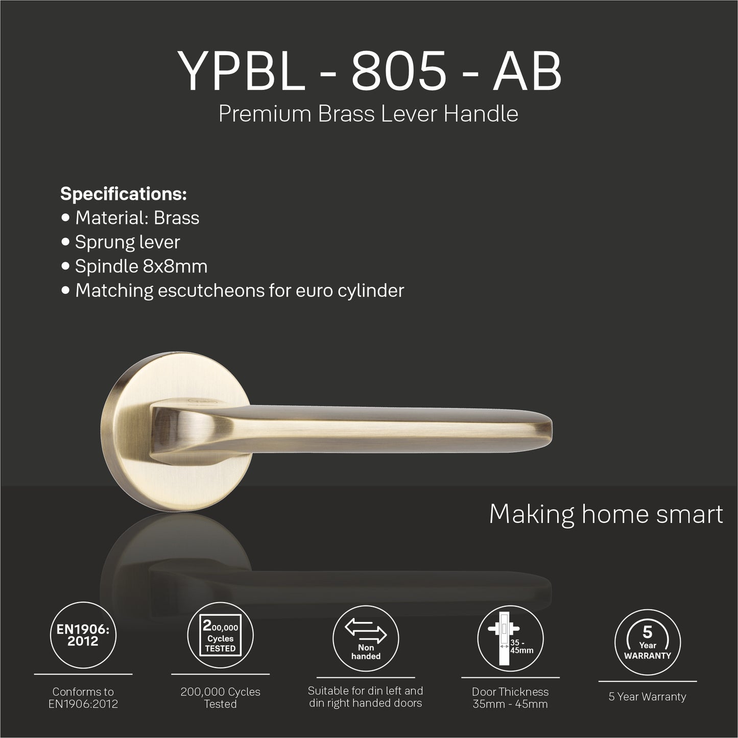 YPBL-805-Solid Brass Premium Lever Handle, Antique Brass
