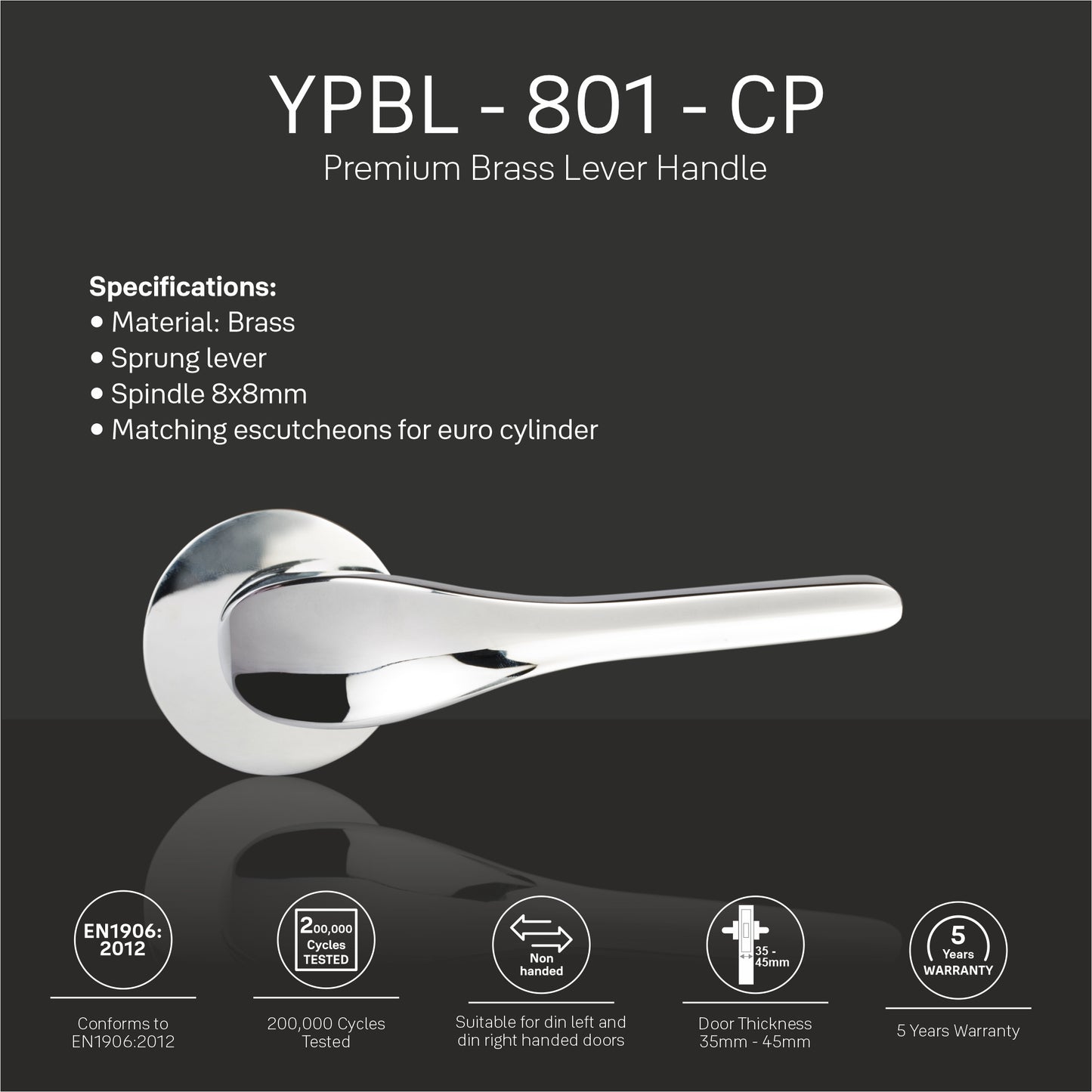 YPBL-801-CP Solid Brass Premium Lever Handle Chrome Polish