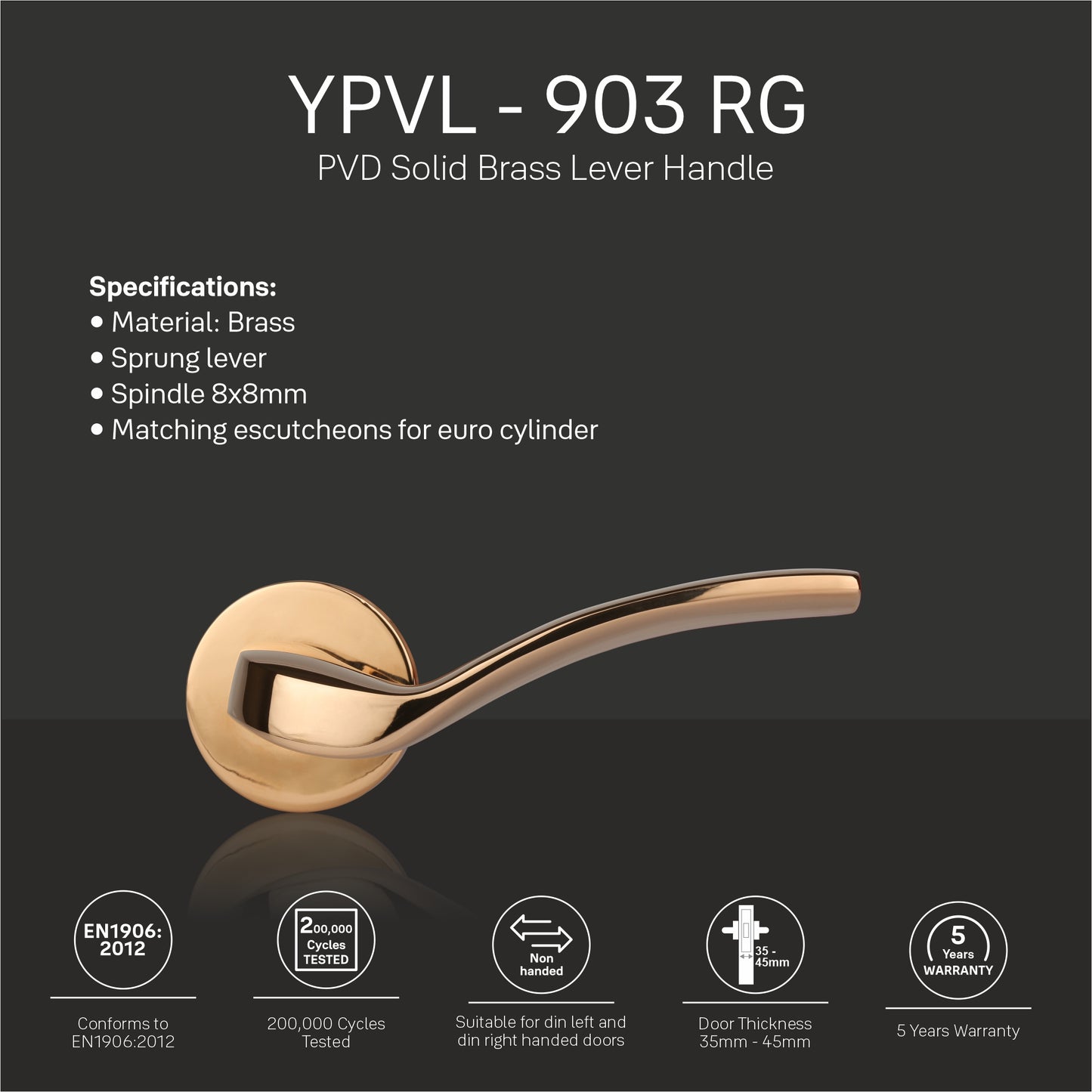 YPVL-903-RG - Yale Premium PVD Brass Lever Handle  Rose Gold
