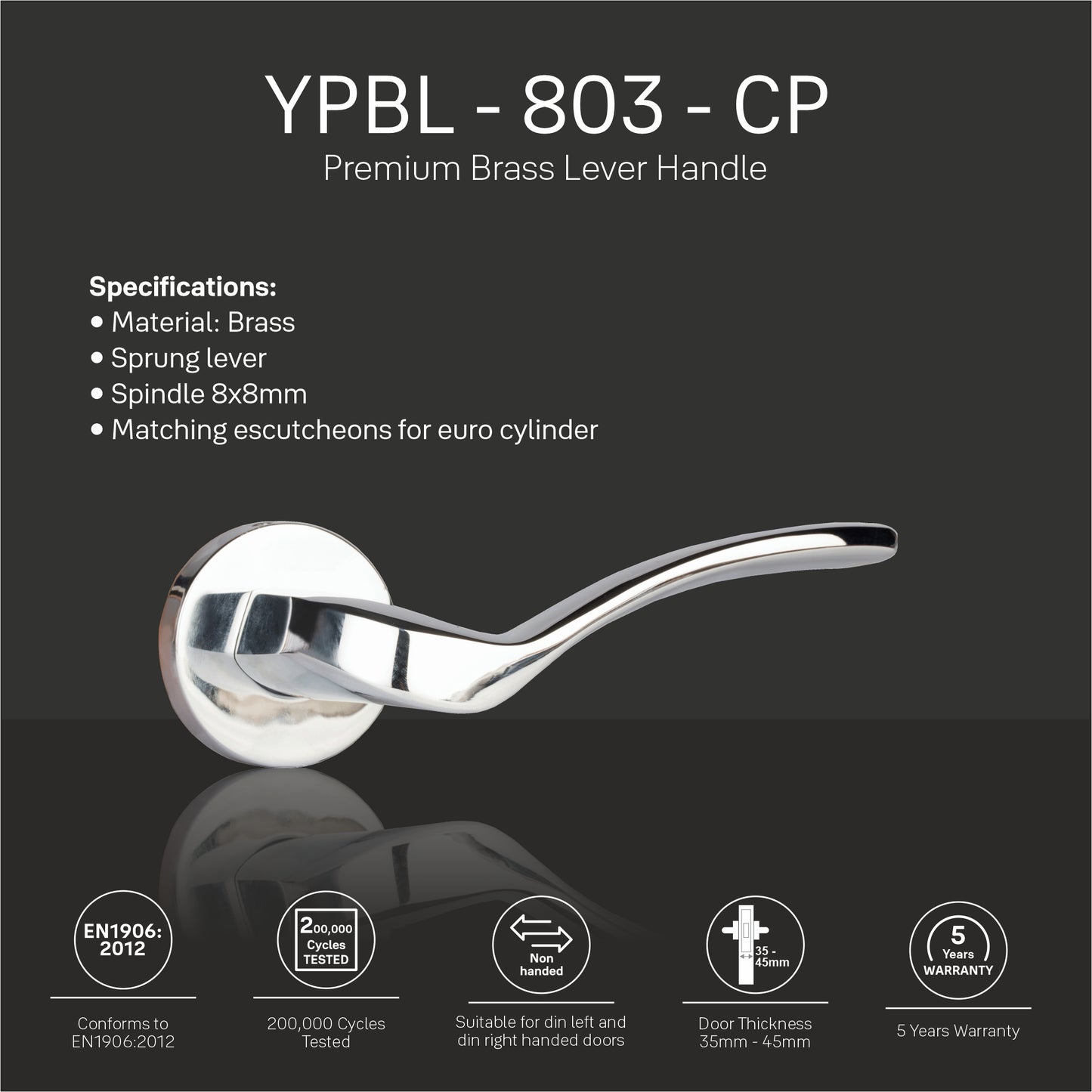 YPBL-803 Solid Brass Lever Handle Chrome Polish