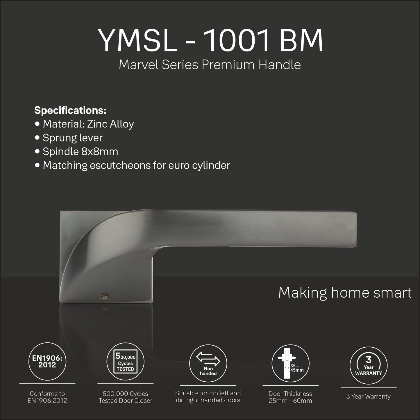 YMSL-1001-BM-Yale Marvel Series Premium PVD Handle, With Mortise Lockbody and Euro Profile Cylinder with Dimple keys