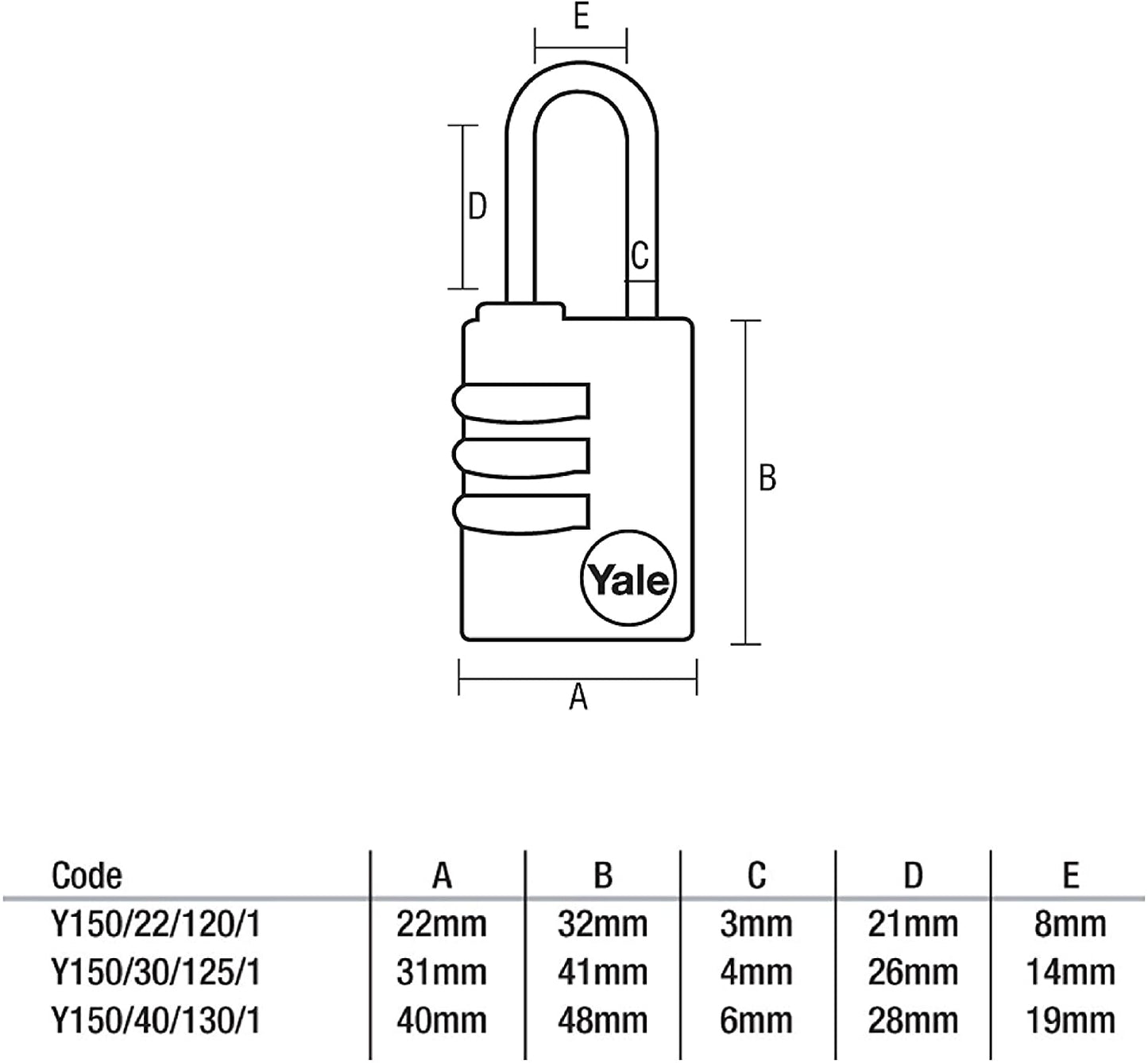 Yale Y150B/40/130/1 Brass Combination Padlock,40mm