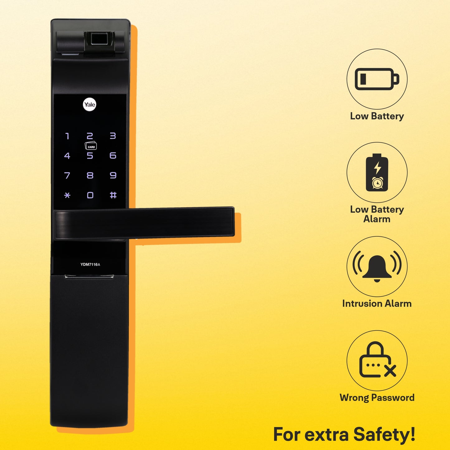 YDM 7116A Smart Lock, Matt Black with Fingerprint, PIN Code, RFID Card, Mechanical Key, Bluetooth module, Works with Yale Home App