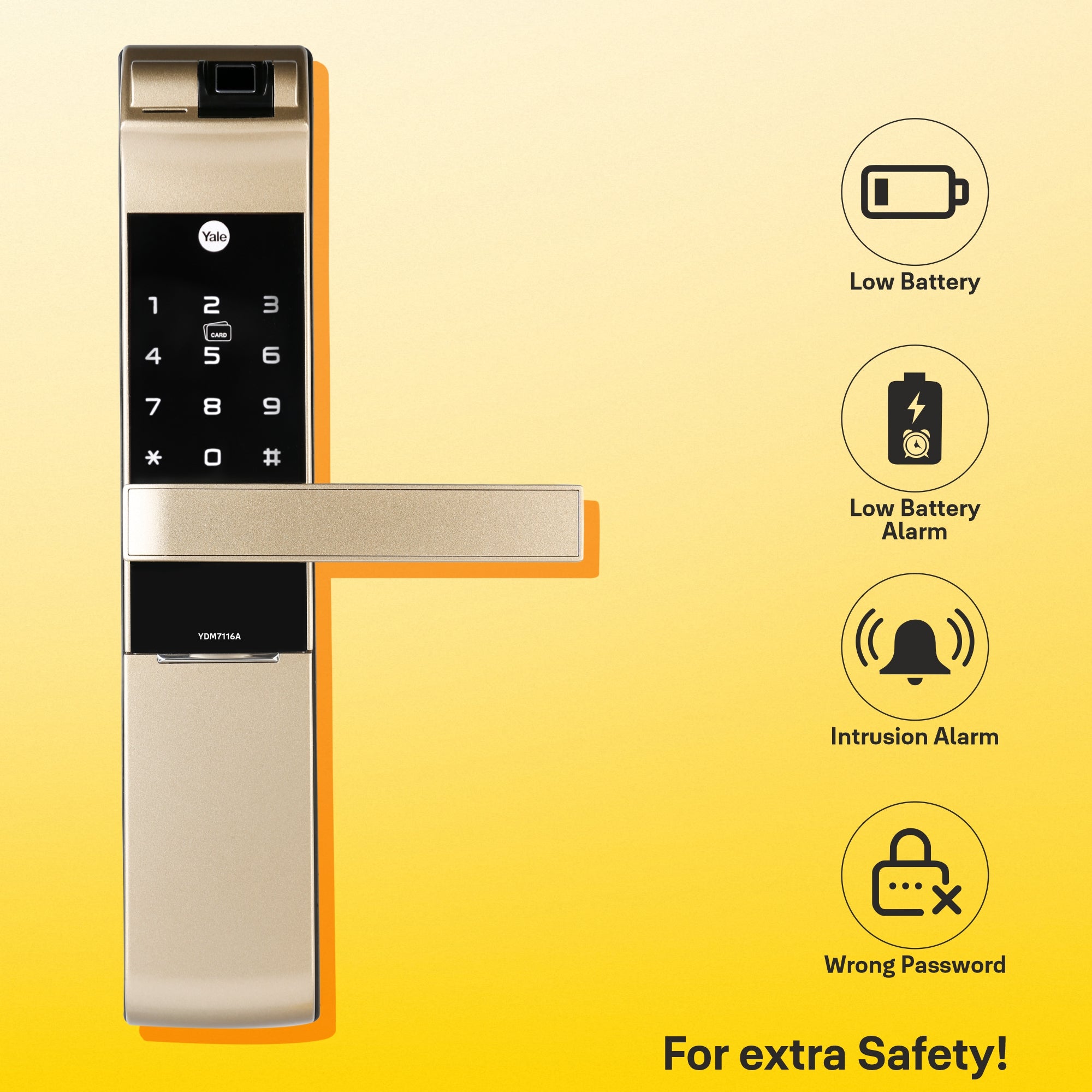 YDM 7116A Smart Lock, Champagne Gold with Fingerprint, PIN Code