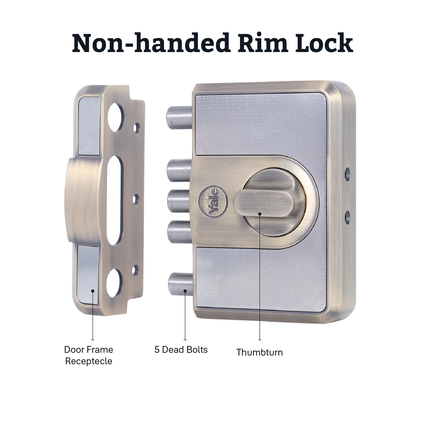 CBD-Cinco 500 Series 5 Dead Bolt Main Door RIM Lock, Knob Inside, Antique Brass, With Dimple Keys