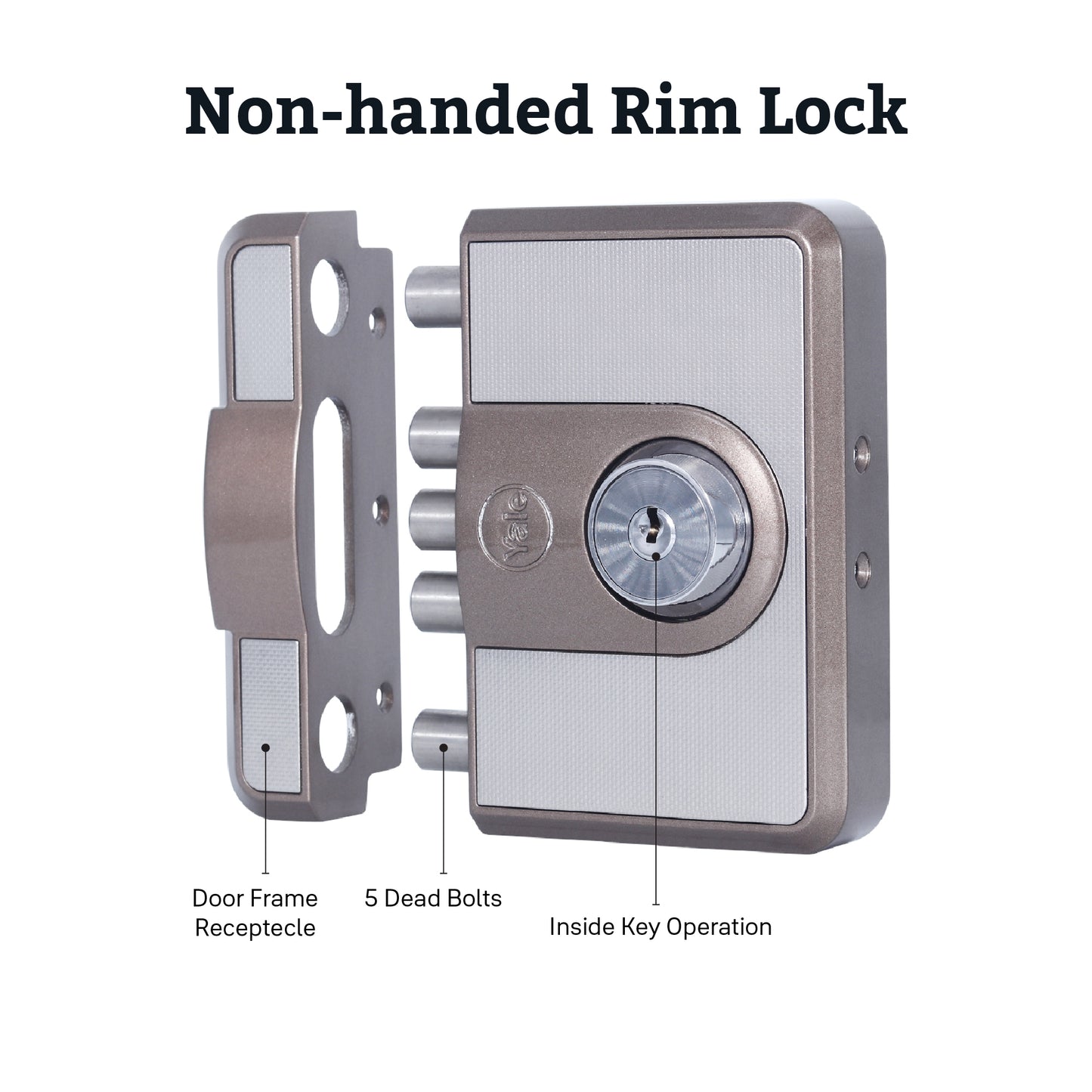 CBD-Cinco 500 Series 5 Dead Bolt Main Door RIM Lock, Both Side Keys, Brown, With Dimple Keys