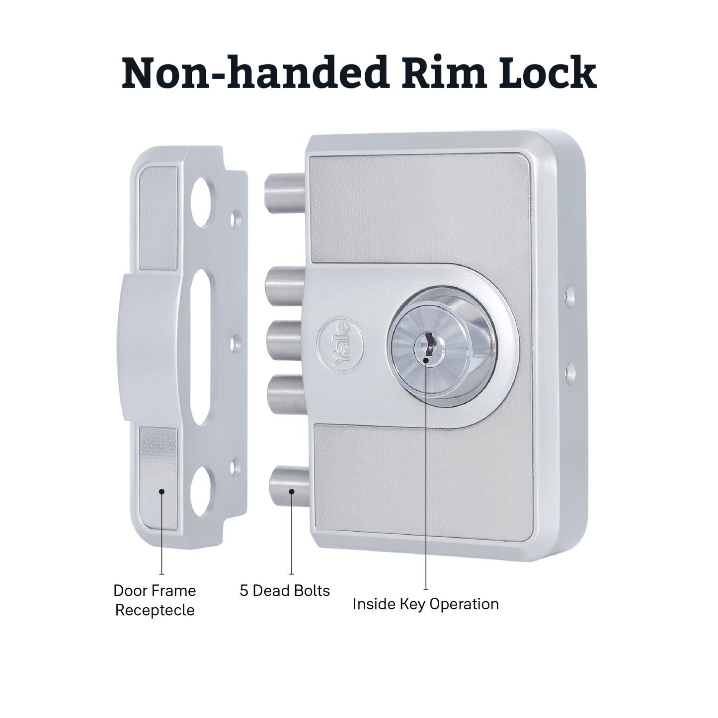 CBD-Cinco 500 Series 5 Dead Bolt Main Door RIM Lock, Both Side Keys, Silver, With Dimple Keys