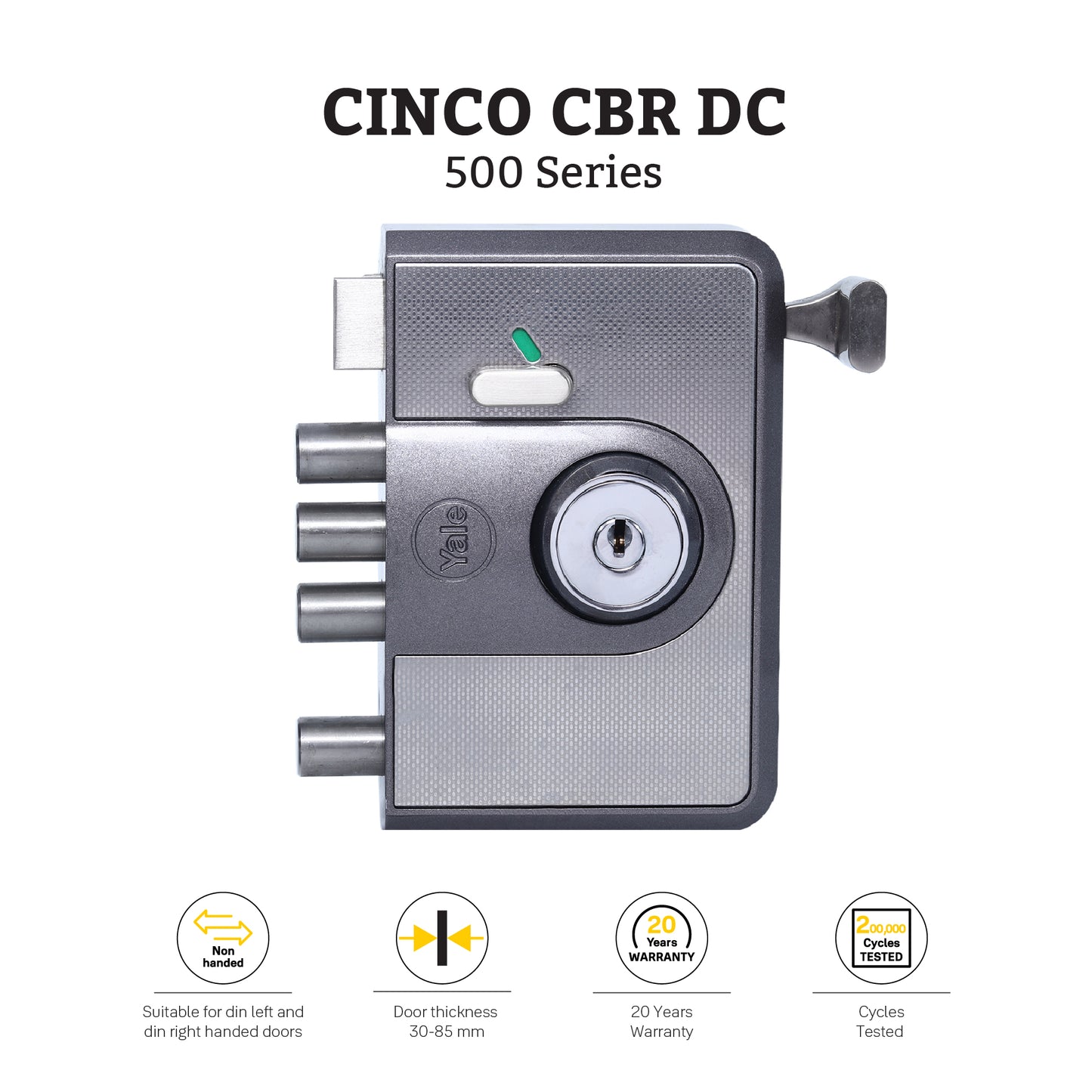 CBR-Cinco 500,Latch & DeadBolt Main Door Lock, Both Side Keys, Grey