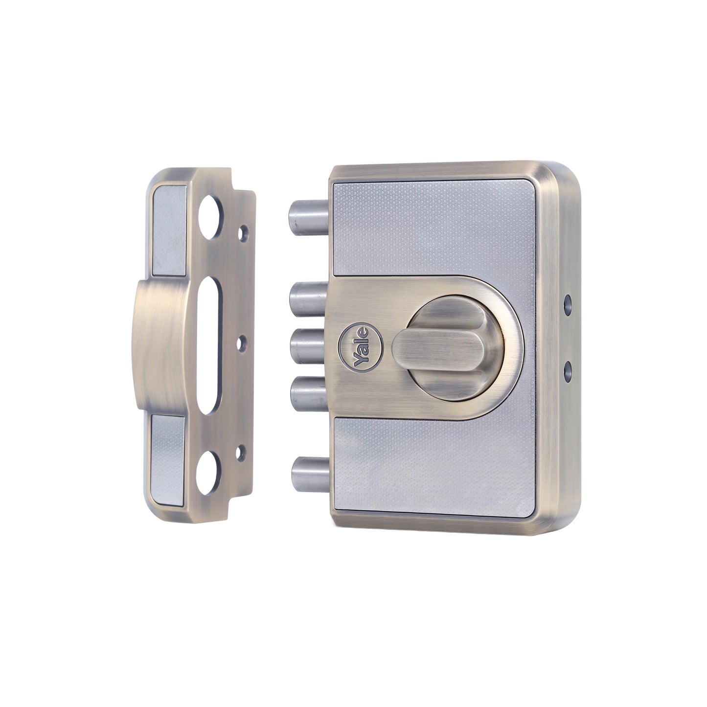 CBD-Cinco 500 Series 5 Dead Bolt Main Door RIM Lock, Knob Inside, Antique Brass, With Dimple Keys