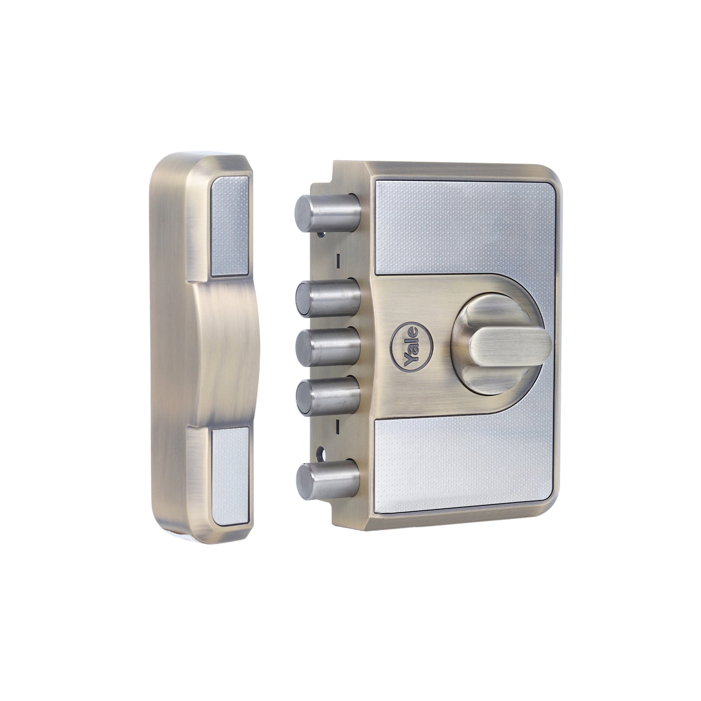 CBD-Cinco 500 Series 5 Dead Bolt Main Door RIM Lock, Knob Inside, Antique Brass, With Dimple Keys