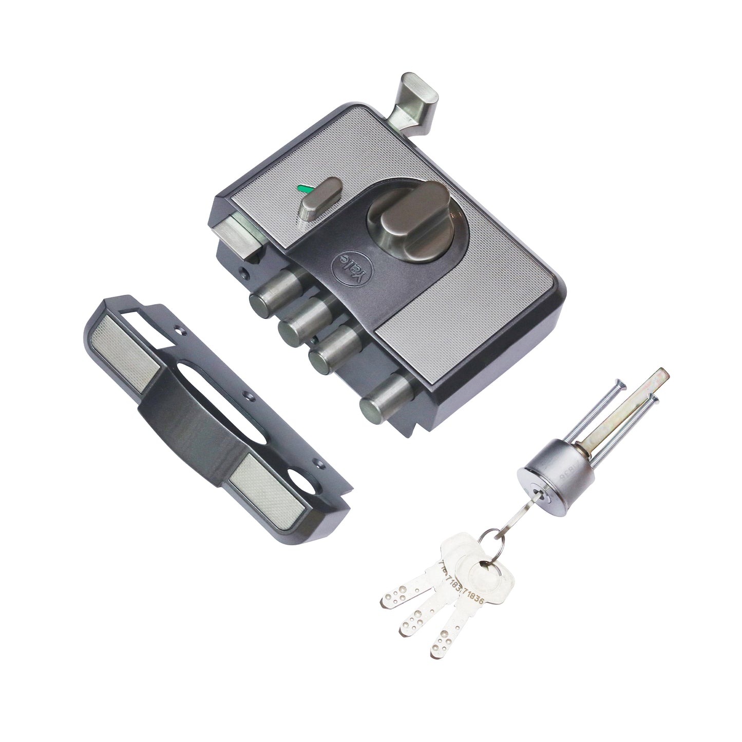 CBD-Cinco 500 Series 5 Dead Bolt Main Door RIM Lock, Knob Inside, Grey, With Dimple Keys