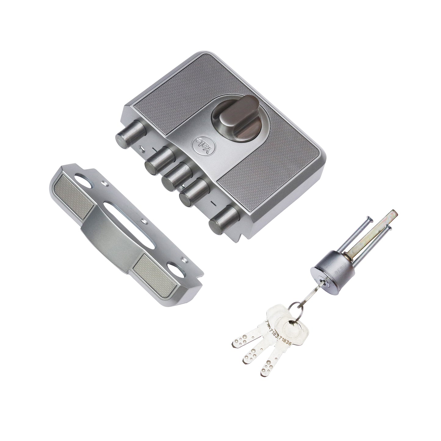 CBD-Cinco 500 Series 5 Dead Bolt Main Door RIM Lock, Knob Inside, Silver, With Dimple Keys