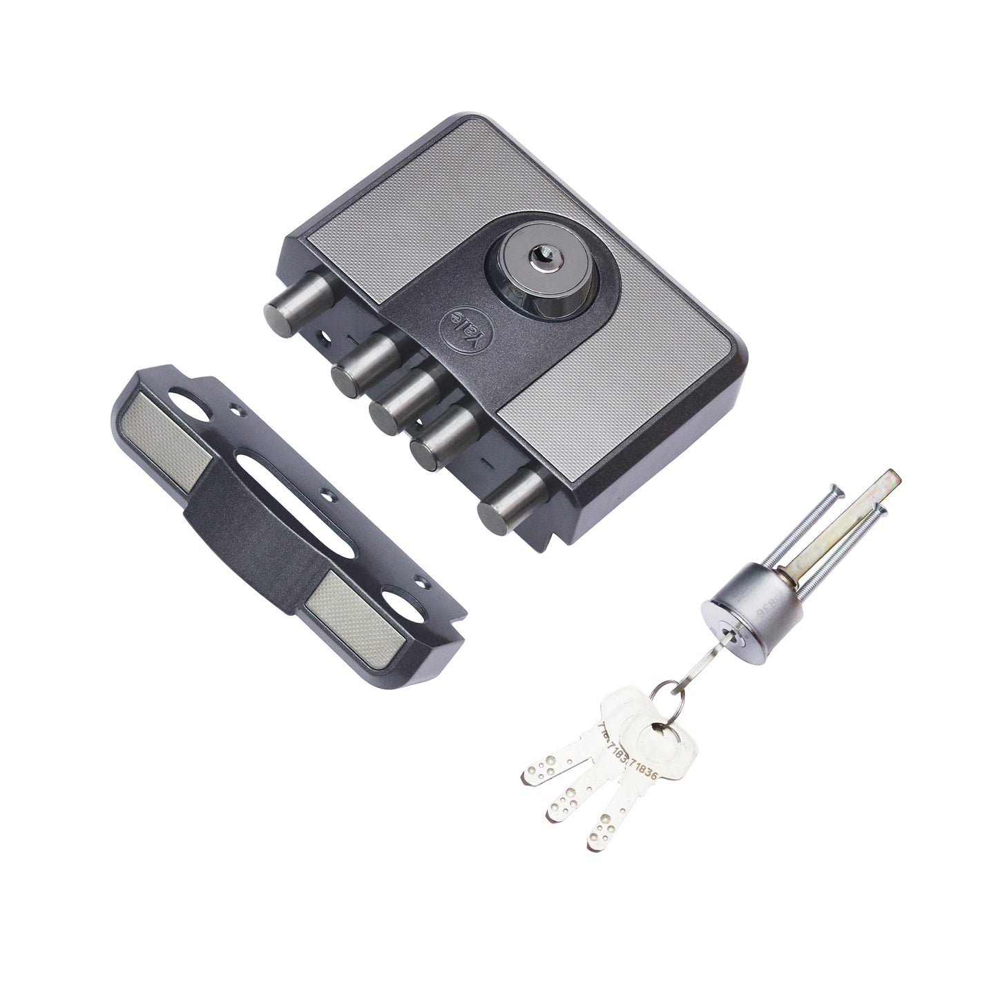 CBD-Cinco 500 Series 5 Dead Bolt Main Door RIM Lock, Both Side Keys, Grey, With Dimple Keys
