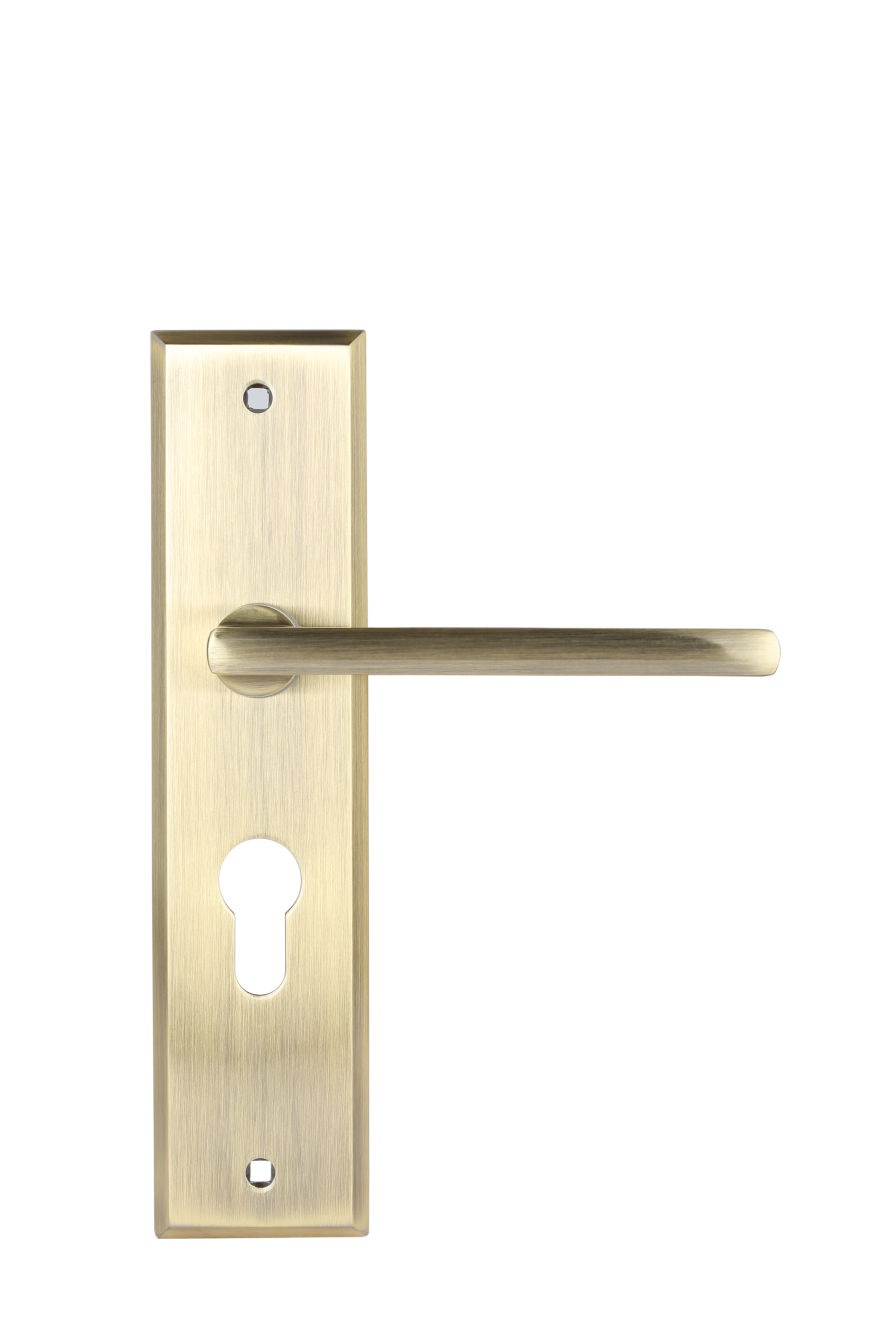 YMC502 Mortise Lock Comboset with Small backplate Handle, Cylinder with bothside keys, Antique Brass