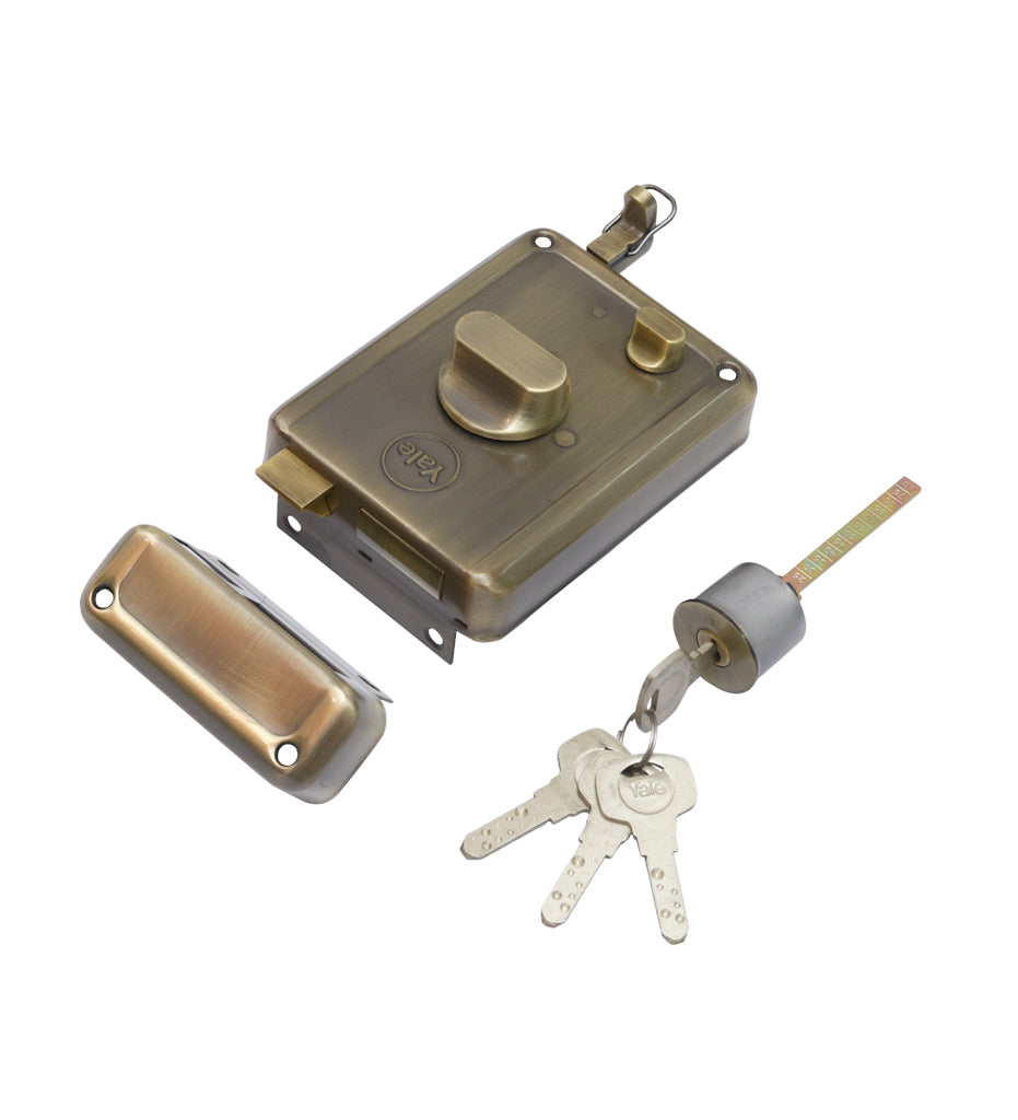 R600 TT DK AB, Main door rim lock, dimple Key, Antique Brass