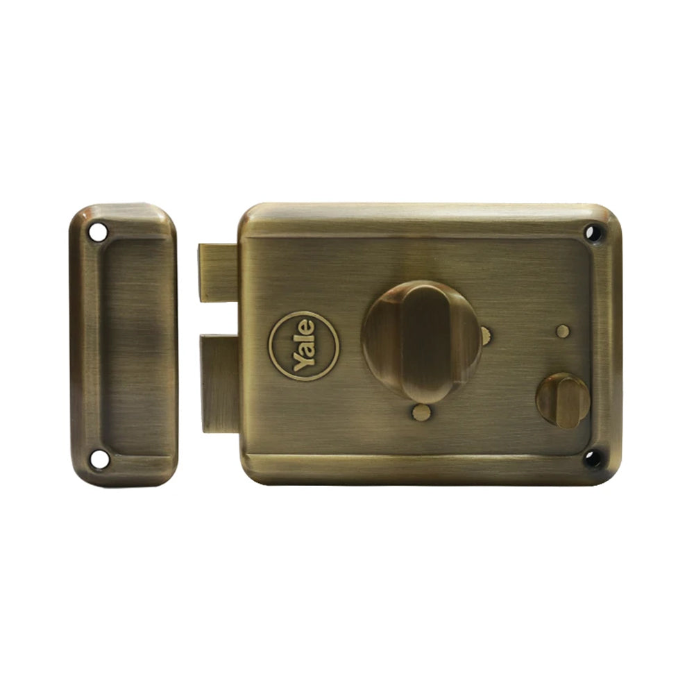 R601-DBTT-AB, RIM Lock With Two Deadbolts, Knob Inside, Regular Key, Antique Brass