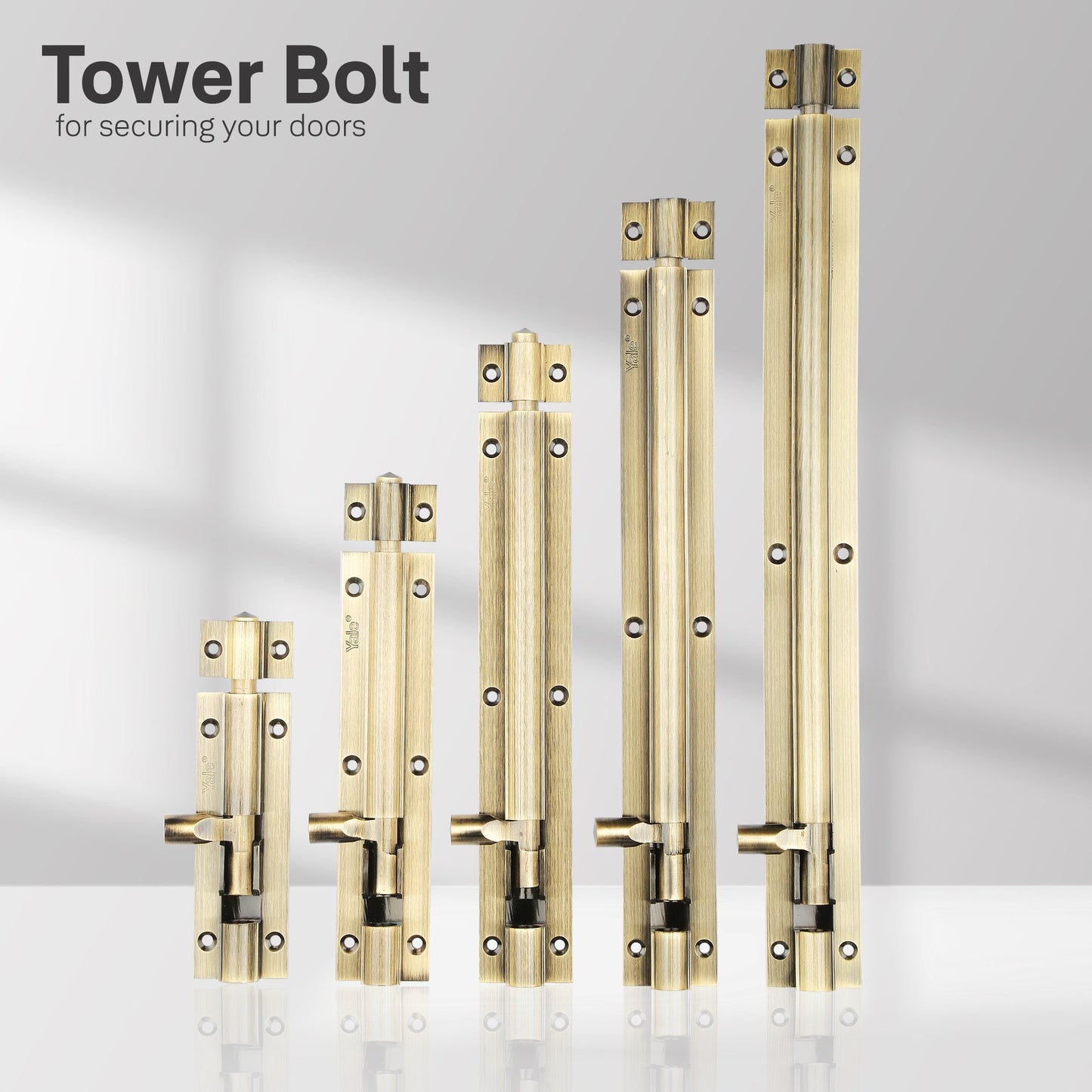 8", Regular Brass Tower Bolt, Antique Brass Color