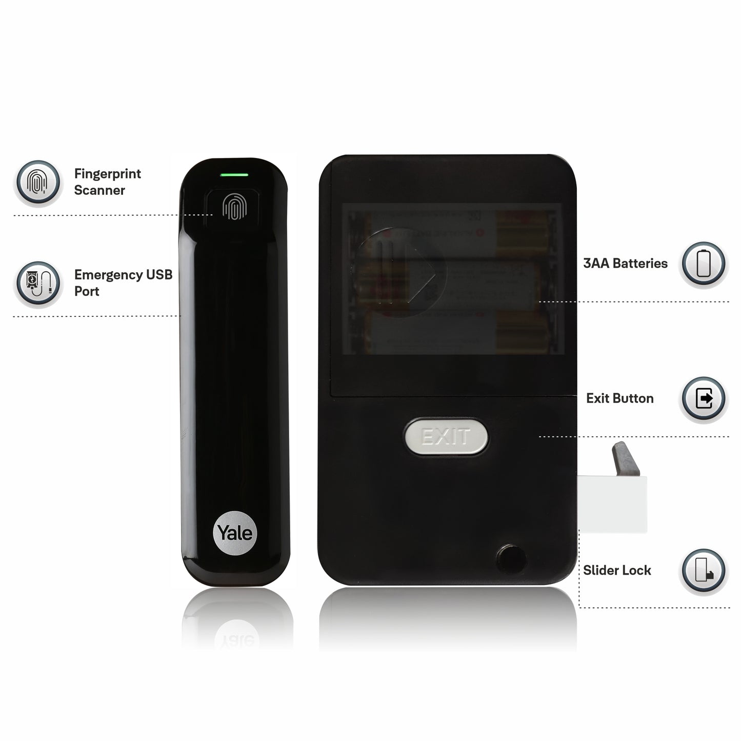 Yale Fingerprint Digital Wardrobe Lock for Sliding Door- Handle- Black